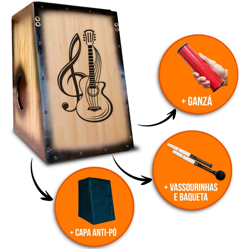 CAJON/CARRON ELÉTROACÚSTICO + KIT PERCUSSÃO | Shopee Brasil