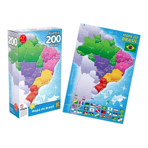 Jogo Quebra Cabeca Puzzle 200 Pecas Mapa do Brasil +7 Anos