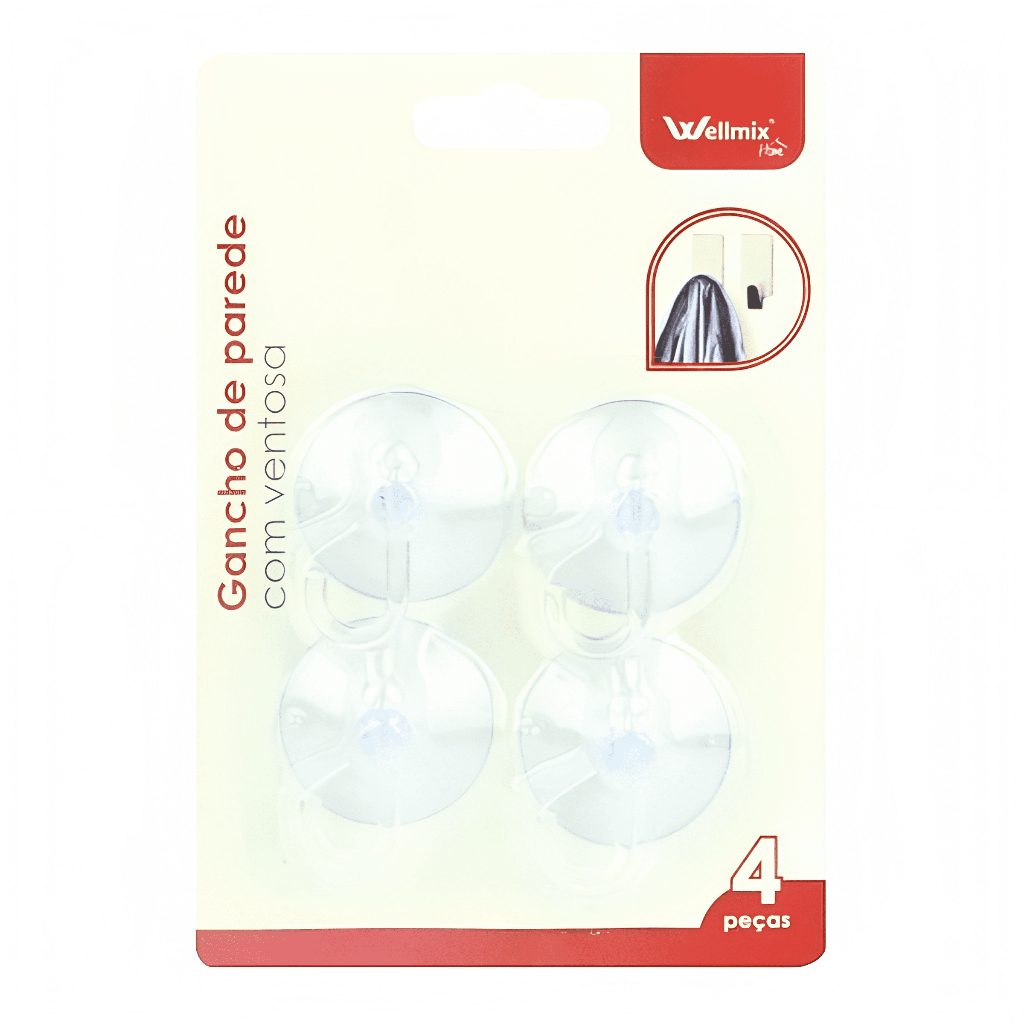 Jogo De Gancho de Parede Suporte Well Mix 4 Combo Peças Ventosa Multiuso Suporta Até 2,5kg - Premium
