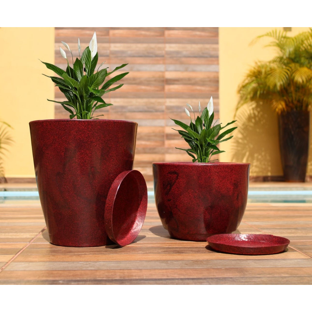 kit Vaso Jarros para plantas flor decorativo de polietileno coluna lisa e Bojo marmorizado N1