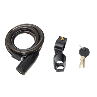 Cadeado aço tranca de bicicleta 06mm x 1000mm preto com suporte com 2 chaves