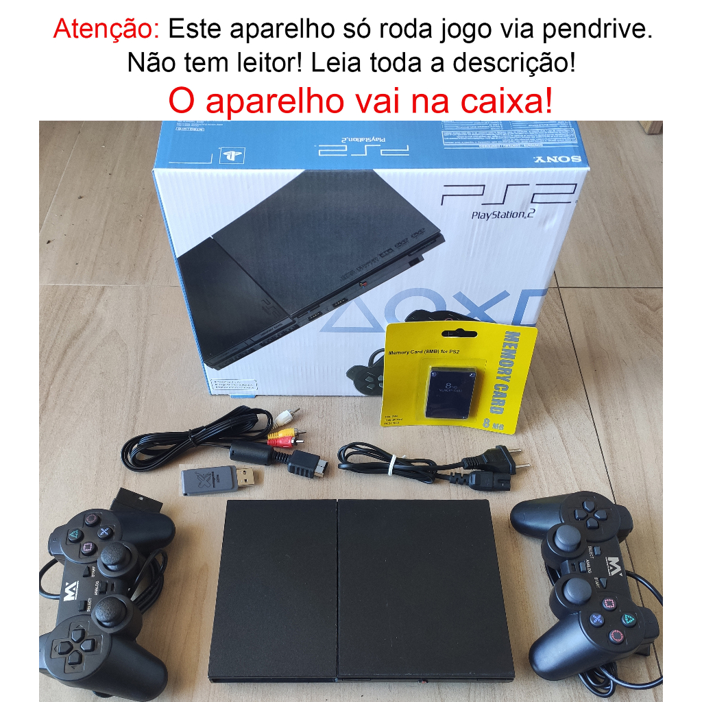 Playstation 2 slim com jogos + 02 Controles + Caixa + Adesivo preto