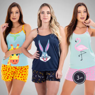 Kit 3 Conjuntos Short Doll Sortido Personagens Linha Noite Moda Feminina Adulto Pijama Alcinha 325 em Oferta na Shopee