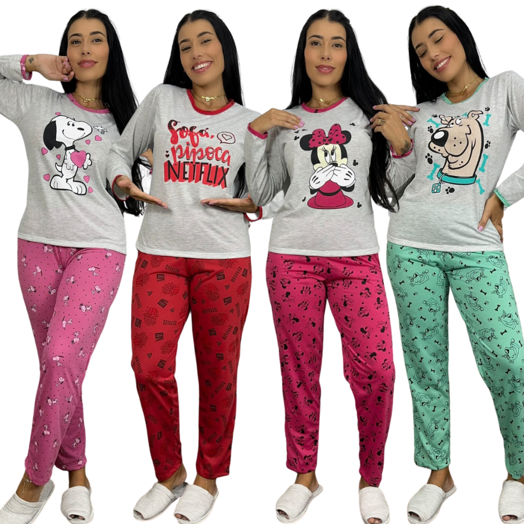 Pijama Feminino Personagem Adulto / Pijama de Inverno / Pijama Longo ...