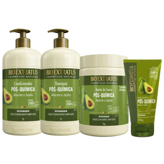 Kit Bio Extratus Pós-Química (1L) Shampoo, Condicionador, Banho de Creme e Finalizador 150g