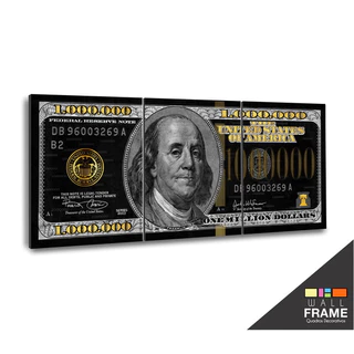 Quadros Decorativo Mosaico 90X50 3 peças Mdf Alta Resolução Full HD Nota De 1 Milhão De Dólares