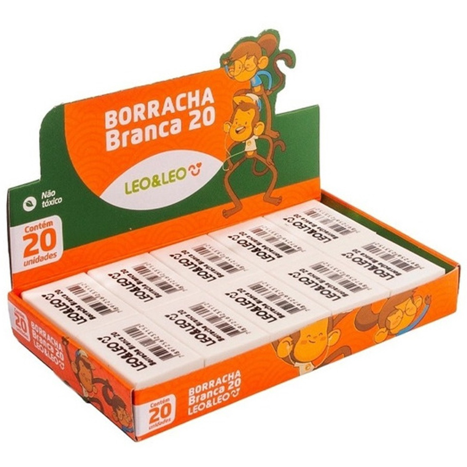 Kit 20 Unidades Borracha Escolar Branca N°20/40/60 Leo&Leo