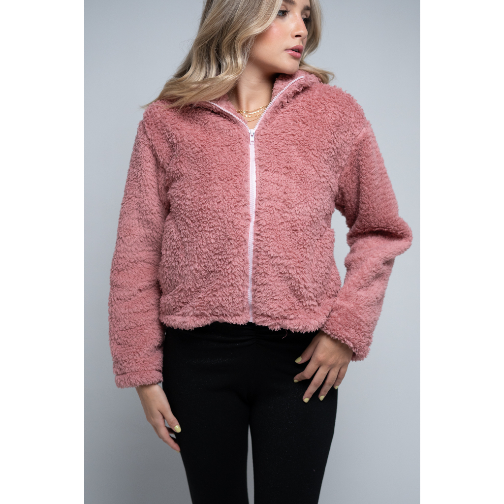 Casaco Feminino Juvenil Teddy Bear Bolsos Laterais Inverno