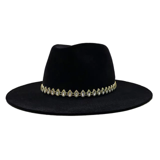 Chapéu Fedora Preto Unissex Faixa Diamond Aba de 8 cm