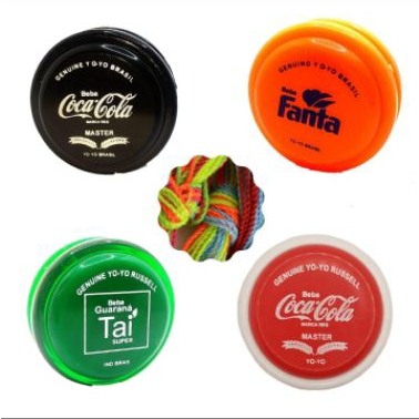 4 Ioiô Yoyo ioio Kit Coleção / Coca-Cola e Guaraná Tai Genuine Original yoyobrasil Anos 80 ioio Profissional com Eixo de Madeira Super Resistente + 3 Cordinhas de Reposição Profissional