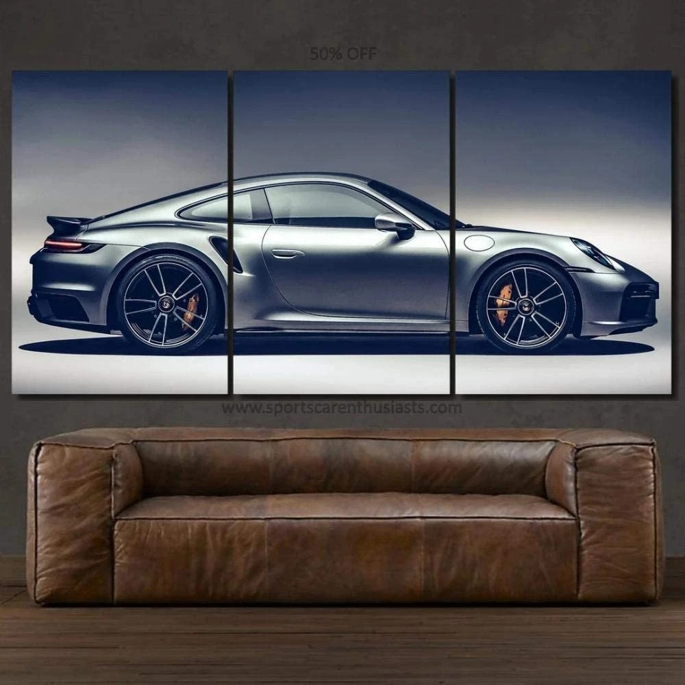 Quadros Decorativo Mosaico 90X50 3 peças Mdf Alta Resolução Full HD 911 turbo s carro esporte