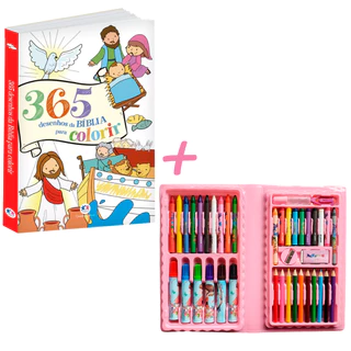Kit Livro 365 Desenhos Bíblia para Colorir Estojo Maleta Pintura/Lápis Infantil Masculino e Feminino em Oferta na Shopee