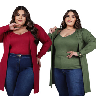Combo 2 Cardigans Feminino Plus Size Longo Casaco Plus Size Longo Casaquinho. Roupa de Inverno Plus Size. Cardigan Plus Size G1 G2 G3.