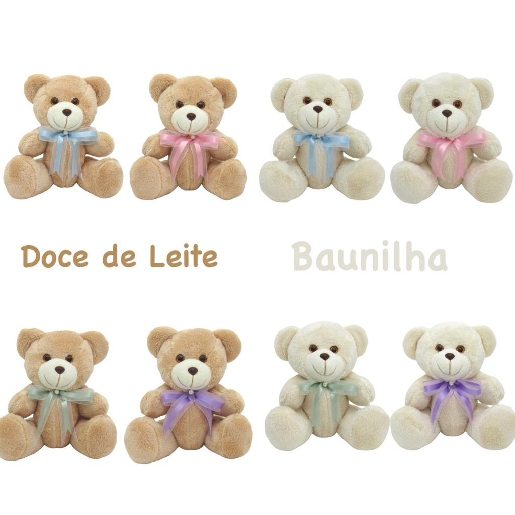 Ursinho de Pelucia Urso Pelúcia Enfeite Chá Revelação Antialérgico Com Laço Kit 2 Unidades 20 cm