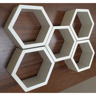 Kit 5 Nichos Branco Mdf Prateleira Hexágono Colmeia