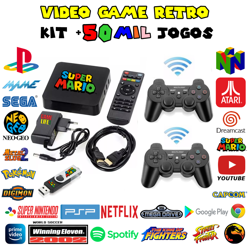GameBox 4K™ 10.000 Jogos PS2 Nitendo Atari Retrô + 2 Controle sem Fio