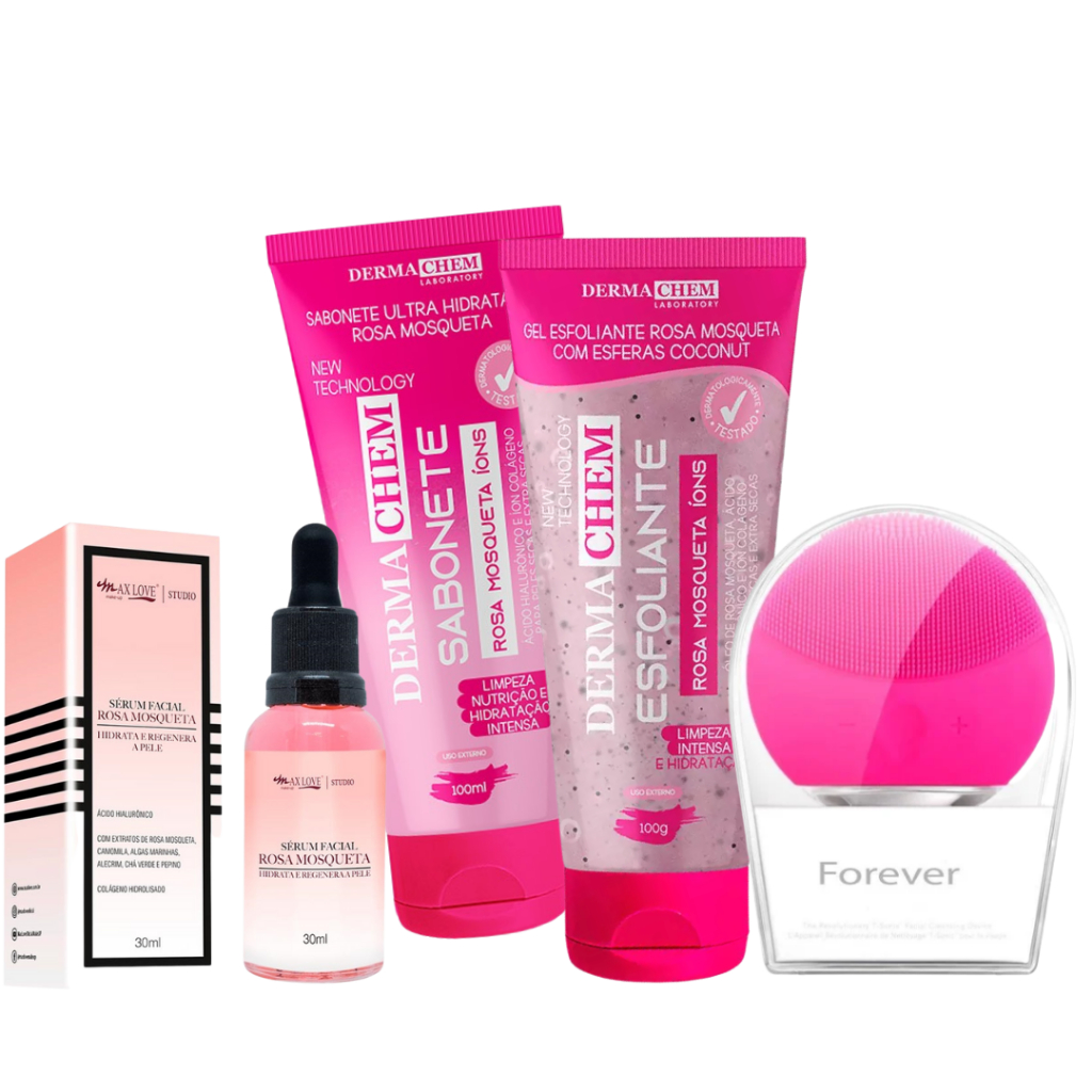 Kit skin care rosa mosqueta limpeza de pele cuidado facial c/ esponja ...