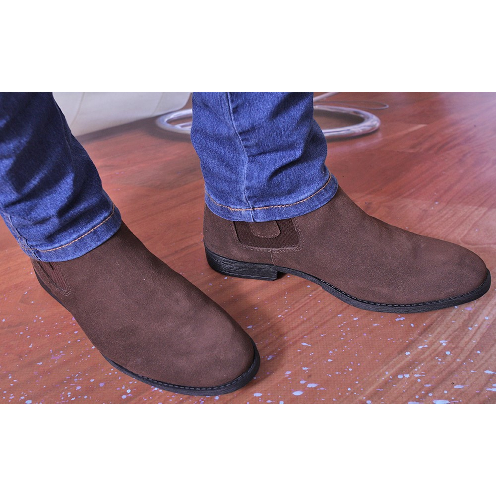 Bota Botina Chelsea Masculina 100% Couro Campo Moda Agro Camurça Café