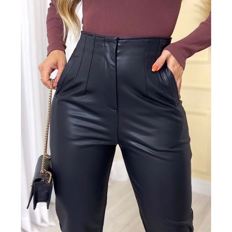 Calça Feminina Zara Courino Calça Cintura Alta