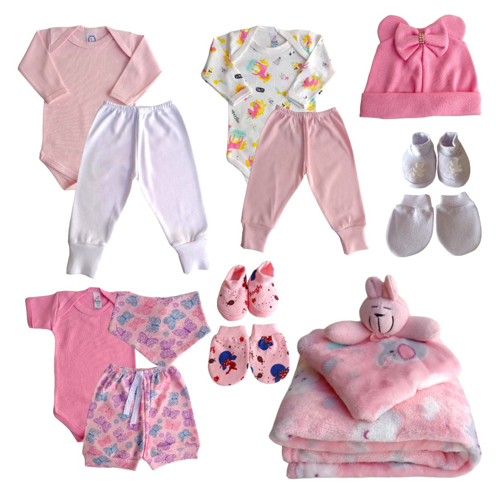 Roupa De Bebê Body Macacão Enxoval Manta Naninha -kit 14 Peças | Shopee ...