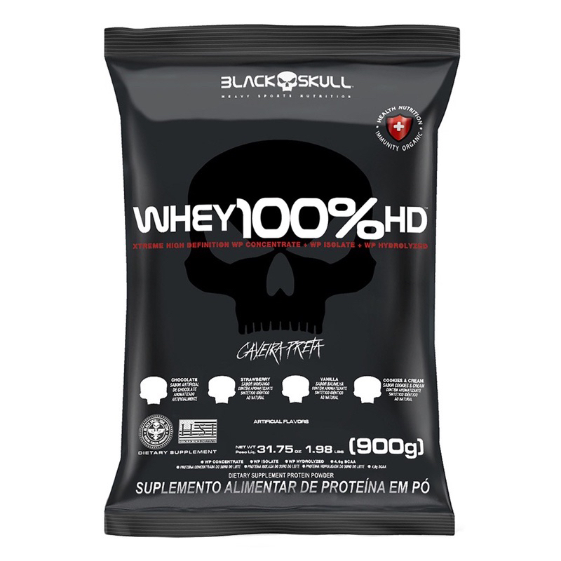 Whey Protein 100%HD Refil 900g 3W Concentrada, Isolada, Hidrolisada – Black Skull
