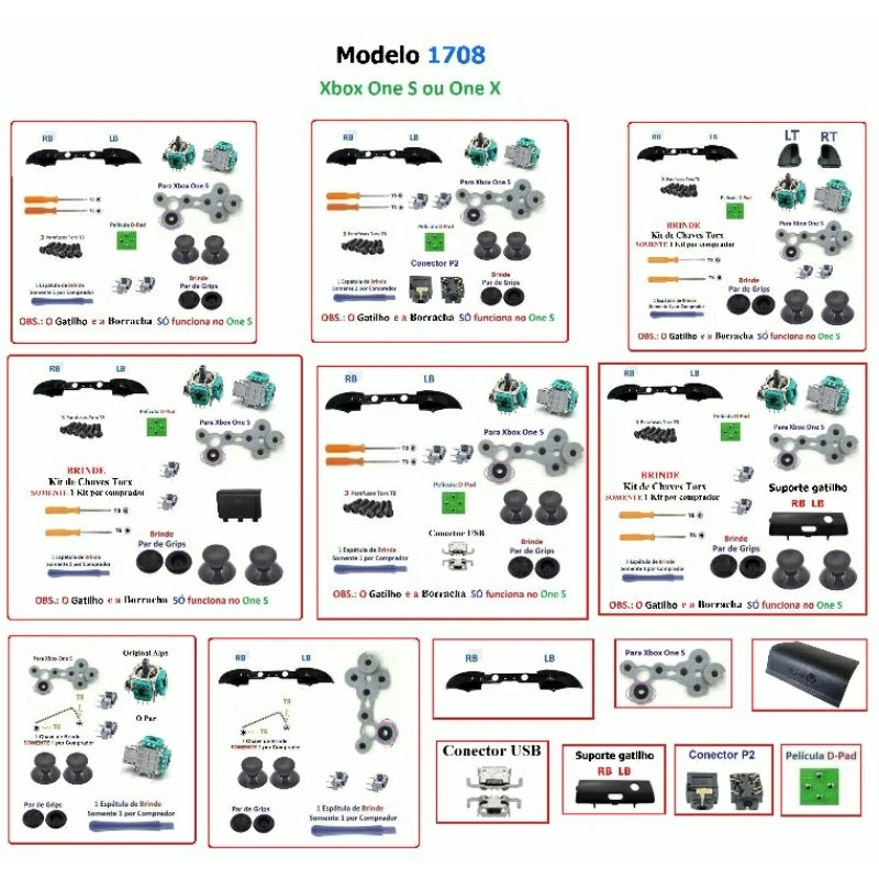 Kit peças controle Xbox One S 1708 (Selecione Seu Kit)