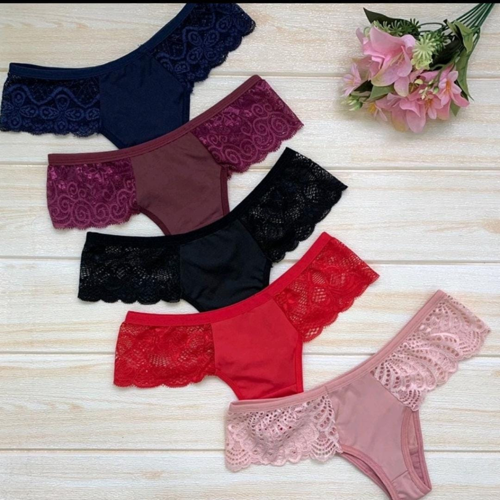 Kit 5 Calcinhas de Algodão com Renda Barato Lingerie Sexy Antialérgico  Preço de Atacado em Promoção na Shopee Brasil 2024