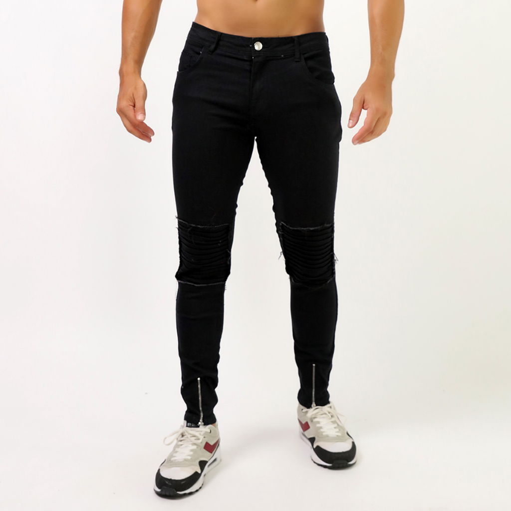 Calça Super Skinny Masculina Com Lycra Jeans Ziper na Perna