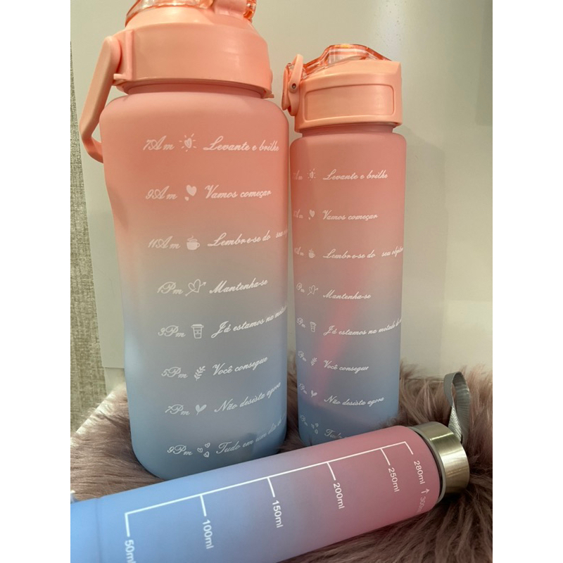 Garrafa de agua squeeze com frase motivacional kit com 3 garrafas de água degrade Shopee Brasil