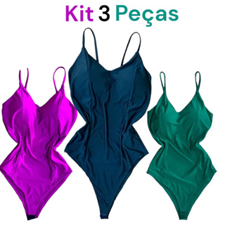 Kit 3 pecas body feminino alcinha decoteV decotado tendência confortavel