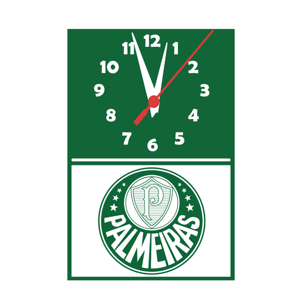 Relógio de Parede Silêncioso Times Futebol Palmeiras Decoração de Interiores MDF.