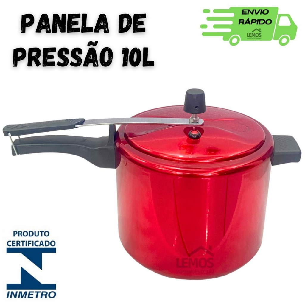 Panela de Pressão 10L Vermelha Caçarola a Pressao 10 Litros Testada e Certificada Pelo Inmetro