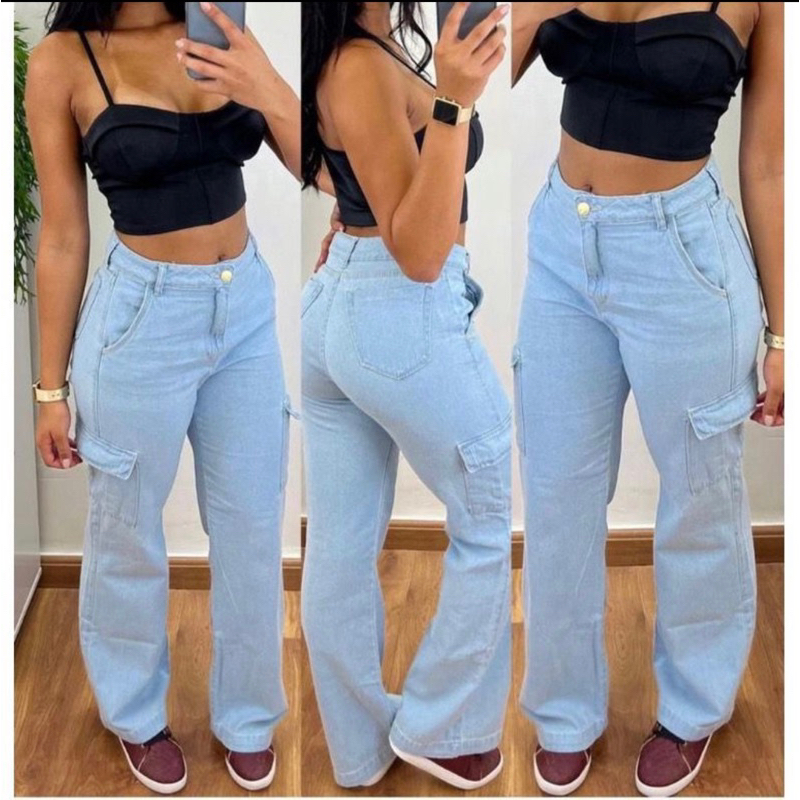 Calça Meia Perna Feminina moda Jeans Cores Azul Tamanho 34