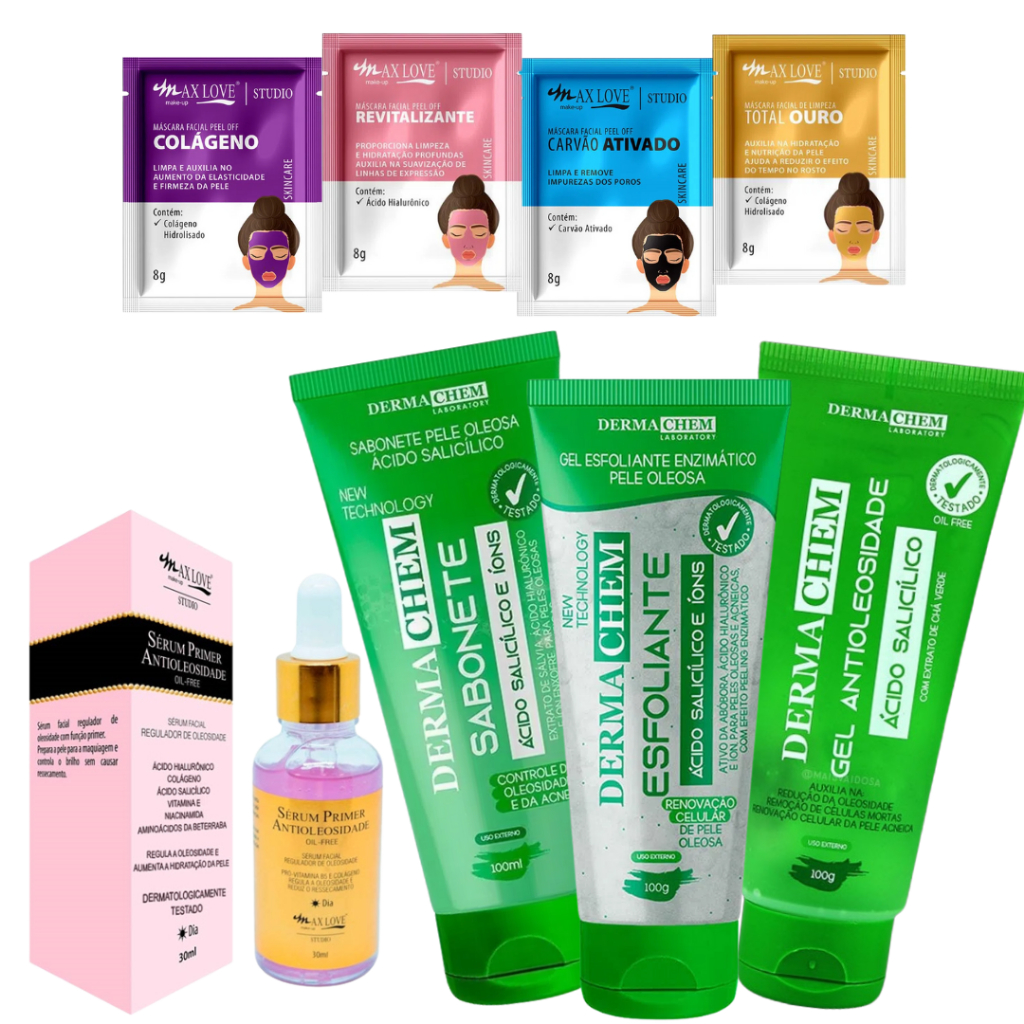 Kit limpeza de pele oleosa skin care completo c/ e serum