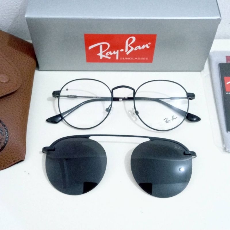 Armação óculos grau descanso Redondo + Clip on solar 2 em 1 tamanho médio unissex