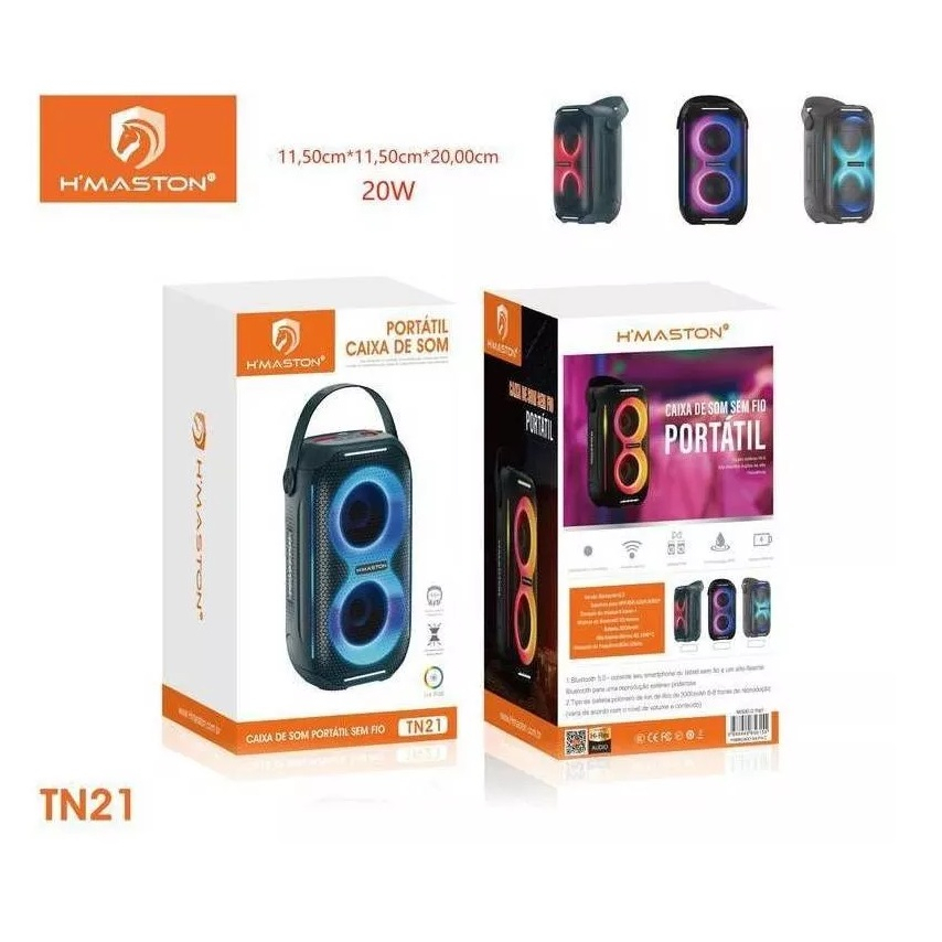 Caixa De Som 20w 2 Alto Falantes Rgb Água Ipx5 H Maston Tn21