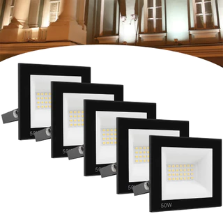 Kit 5 Refletor Led 50w Holofote Bivolt Prova D'água Luz Branco Frio