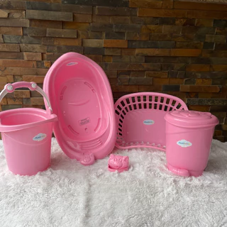 Kit Bebê Banho Banheira Saboneteira Lixeira Cesto Roupa Balde Ofurô 6 ITENS