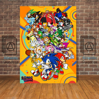 kit 5 peças quadro decorativo mosaico jogo sonic jogos game desenho quarto  menino med 115x60