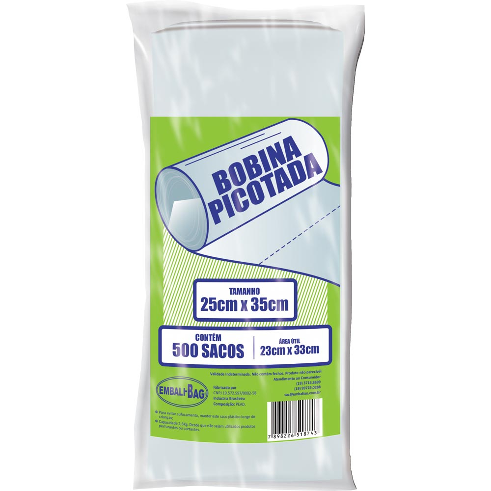 Bobina Picotada 25x35cm Embalibag 500 Unidades