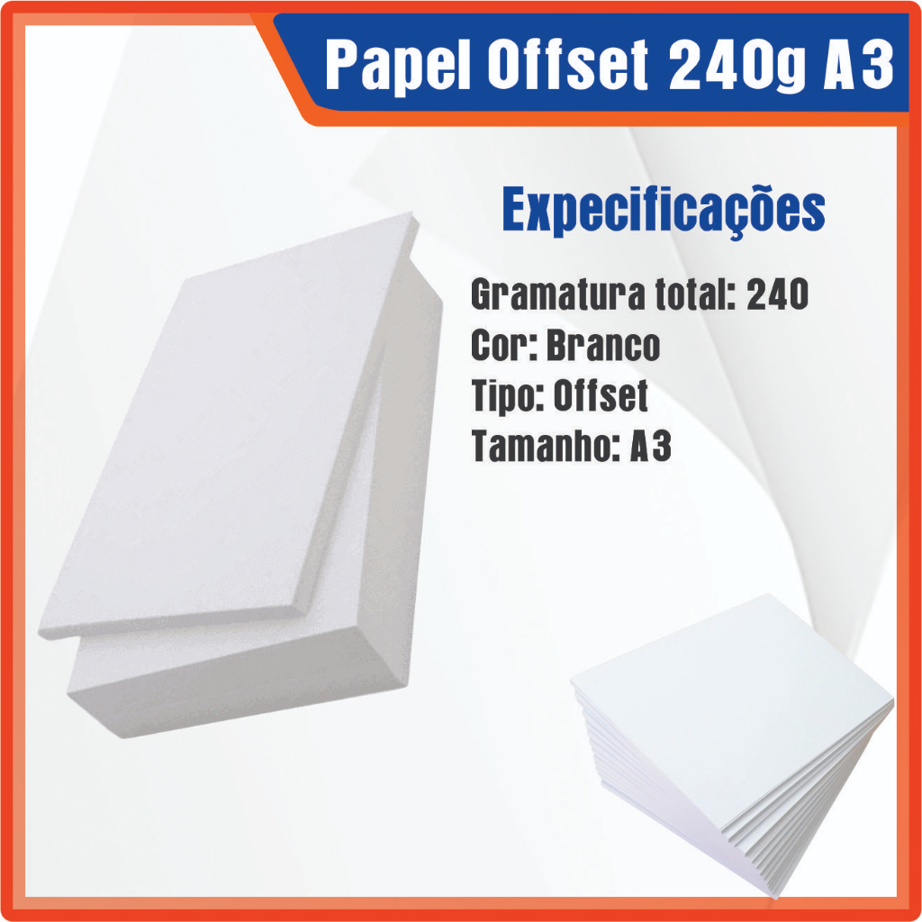 Papel Offset 240g A3 Branco 297x420mm