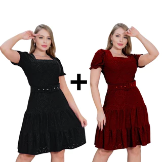 Kit 2 Vestidos + Cintos Evasê Evangélico Rodado Casual Laise
