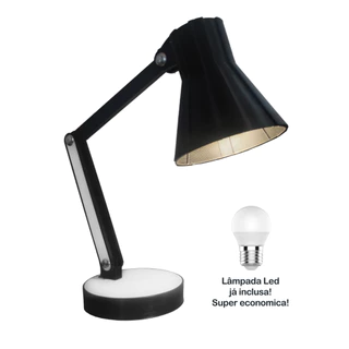 Abajur Luminária Articulável Escritório com Lâmpada LED - Design Moderno