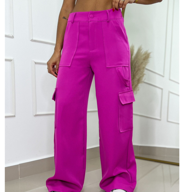 Calça Pantalona Alfaiataria Cargo Com 4 Bolso Lateral