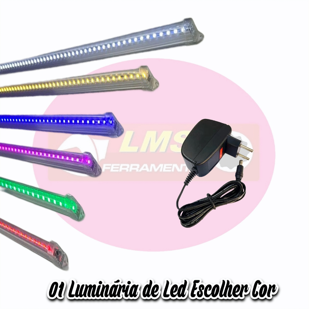 01 Barra Led 100cm C/ Calha Transparente C/ Plug e Fonte