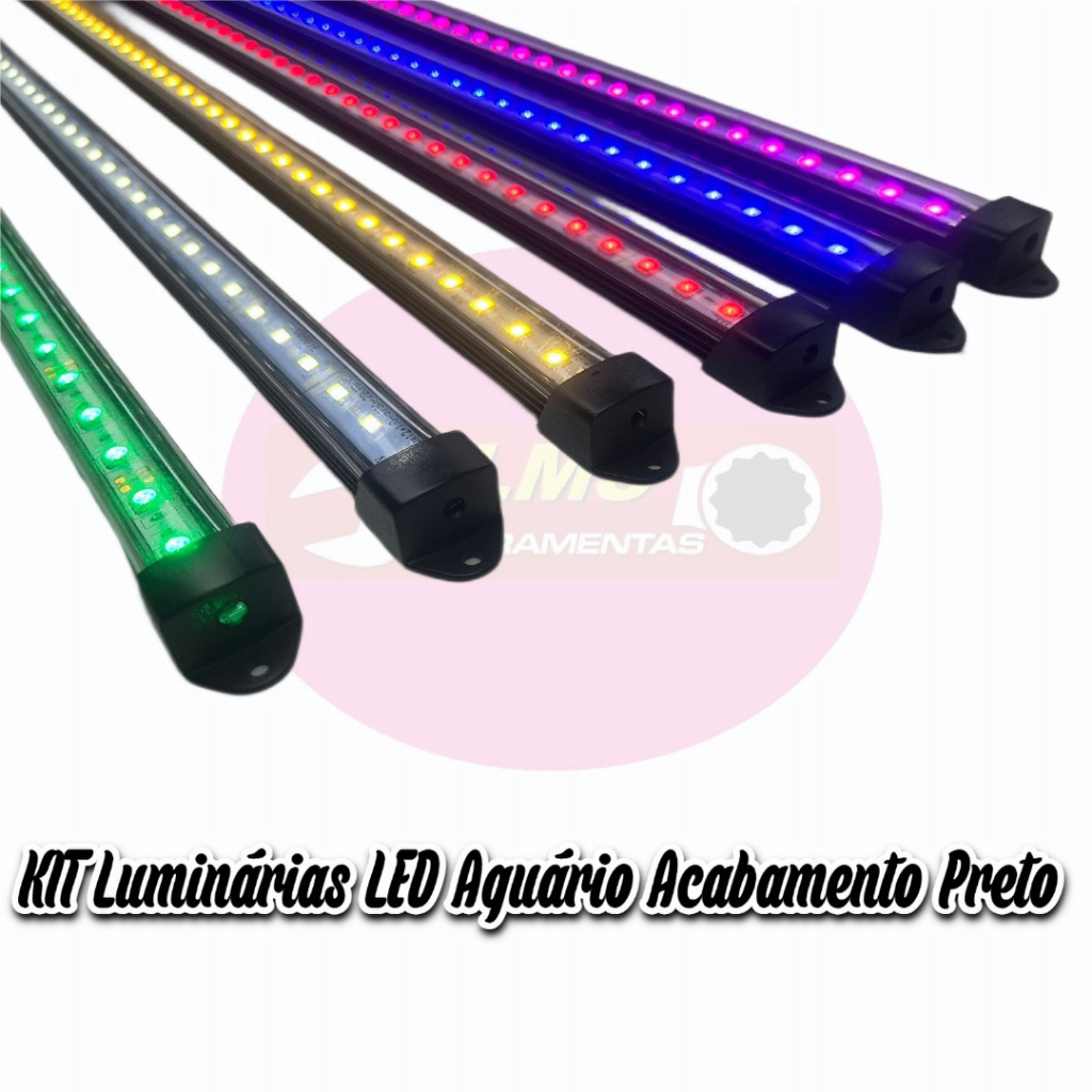 01 Barra LED 50cm C/ Calha Black (Preta) e Plug - Escorrega o Preço