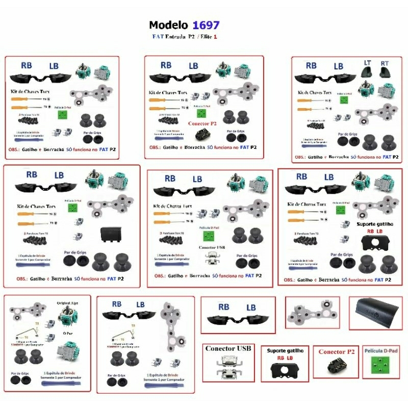 Kit peças Controle Xbox O e Fat (Modelo 1697)
