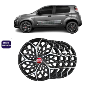 Jogo 4 Calotas Moove Aro 14 Preto/Prata Fiat Uno Siena Palio Punto 4053
