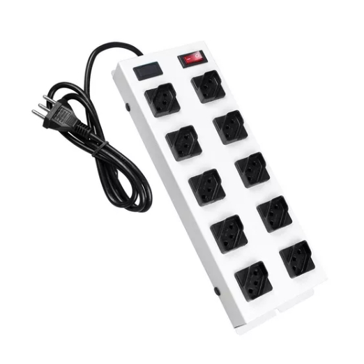 Régua Extensão Eletrica 10 Tomadas Filtro De Linha Metal Bivolt Branco 1 metro Sua Solução Completa