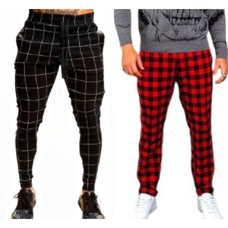 Calça Jogger Masculina Xadrez Quadriculada Bengaline Skinny Long até 50 Plus Size G1,G2 e G3 34 ao 50